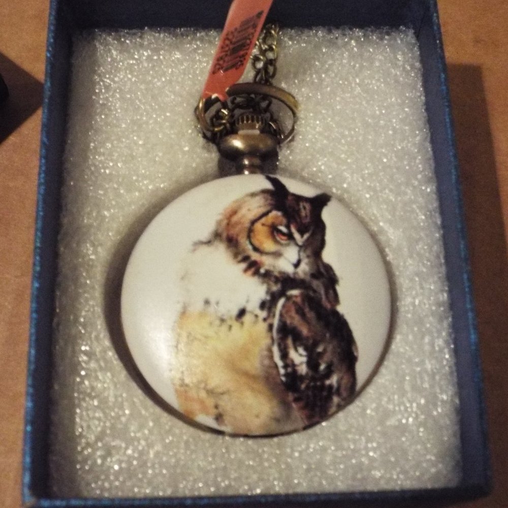 STRADA Japanese Movement Owl Pocket Watch